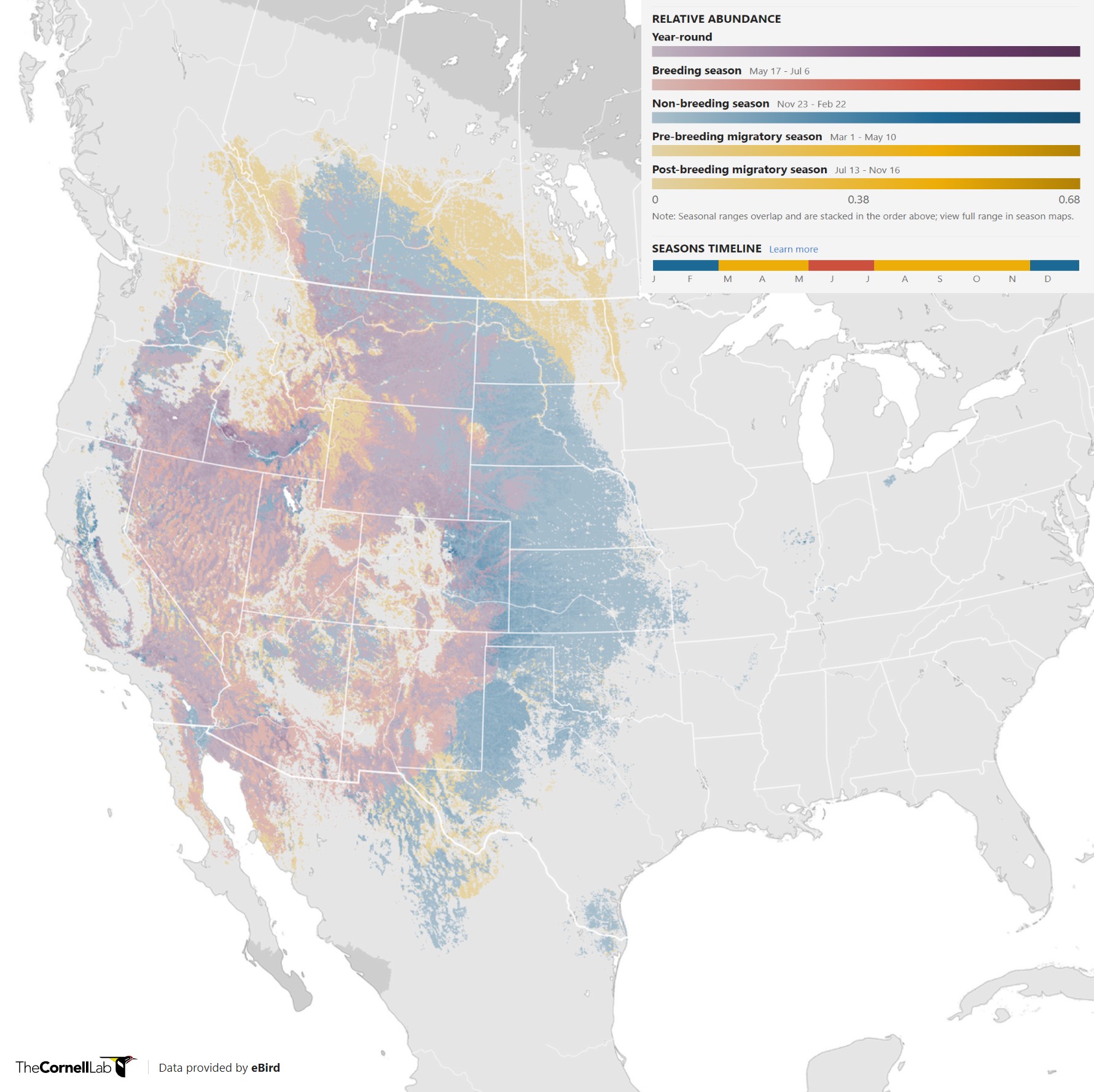 Range Map for Prairie Falcon