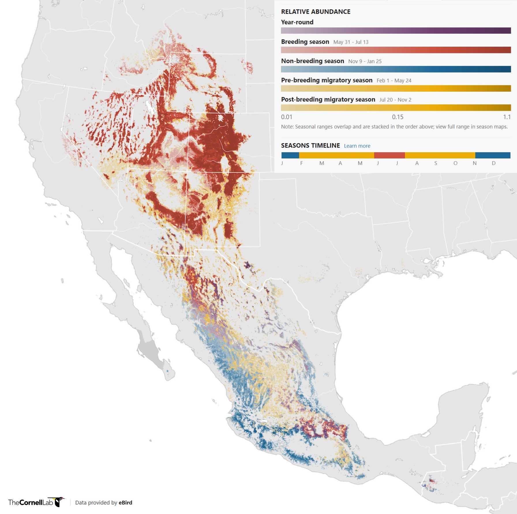 Range Map for Broad-Tailed Hummingbird