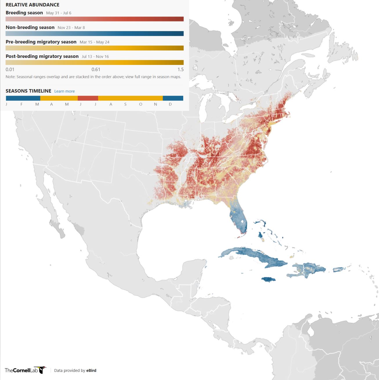 Range Map for Prairie Warbler