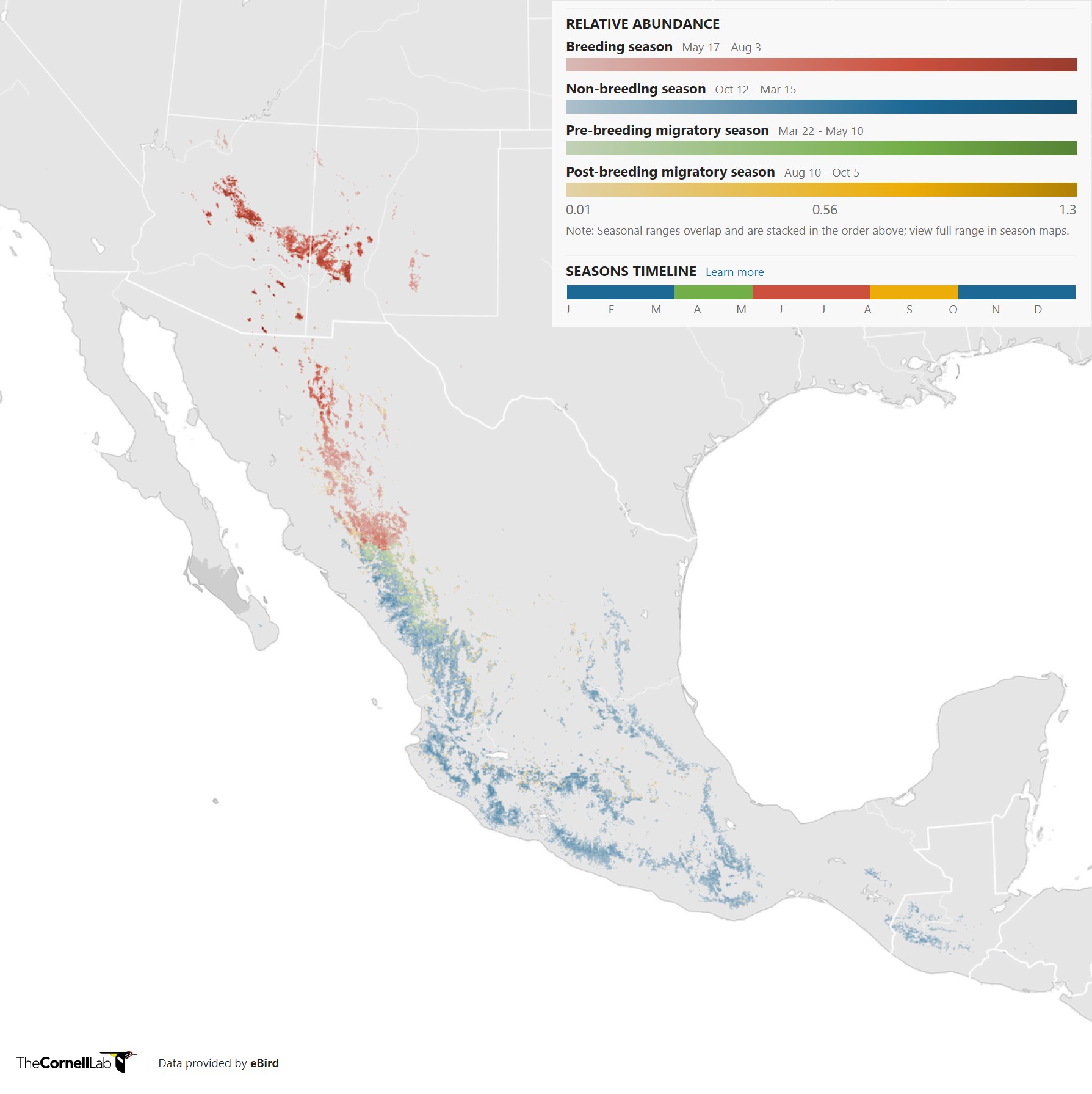 Range Map for Red-Faced Warbler