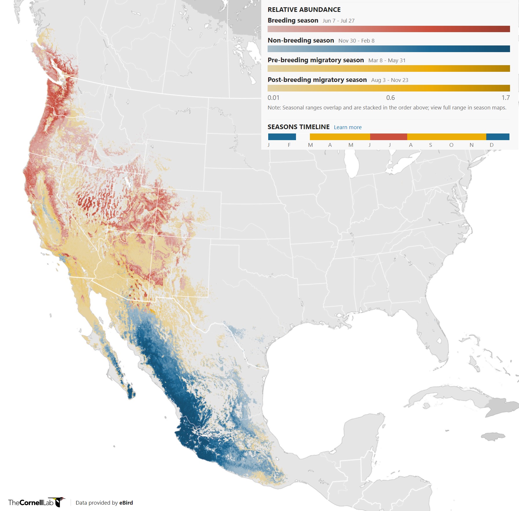 Range Map for Black-Throated Gray Warbler
