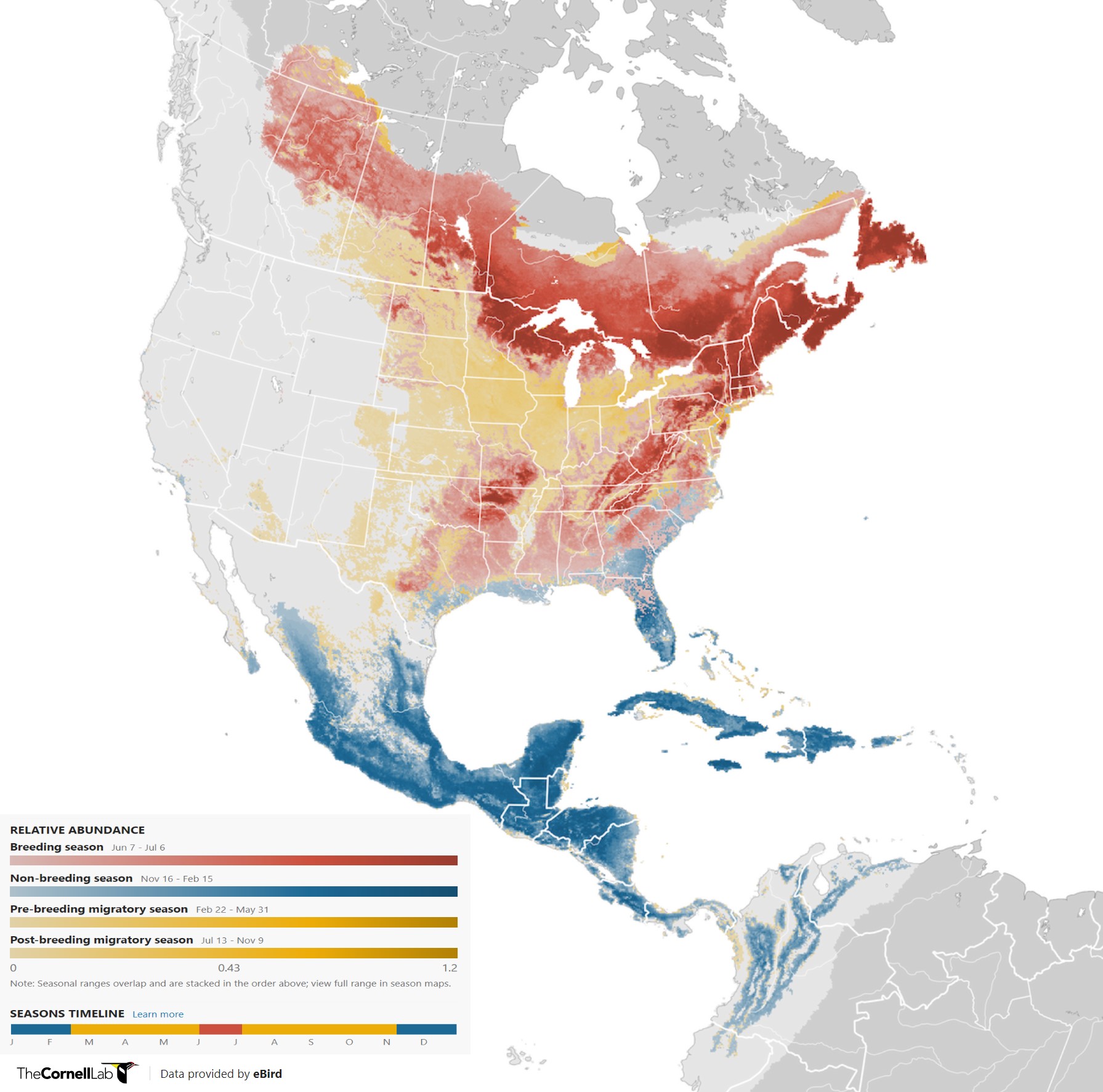 Range Map for Black-and-White Warbler