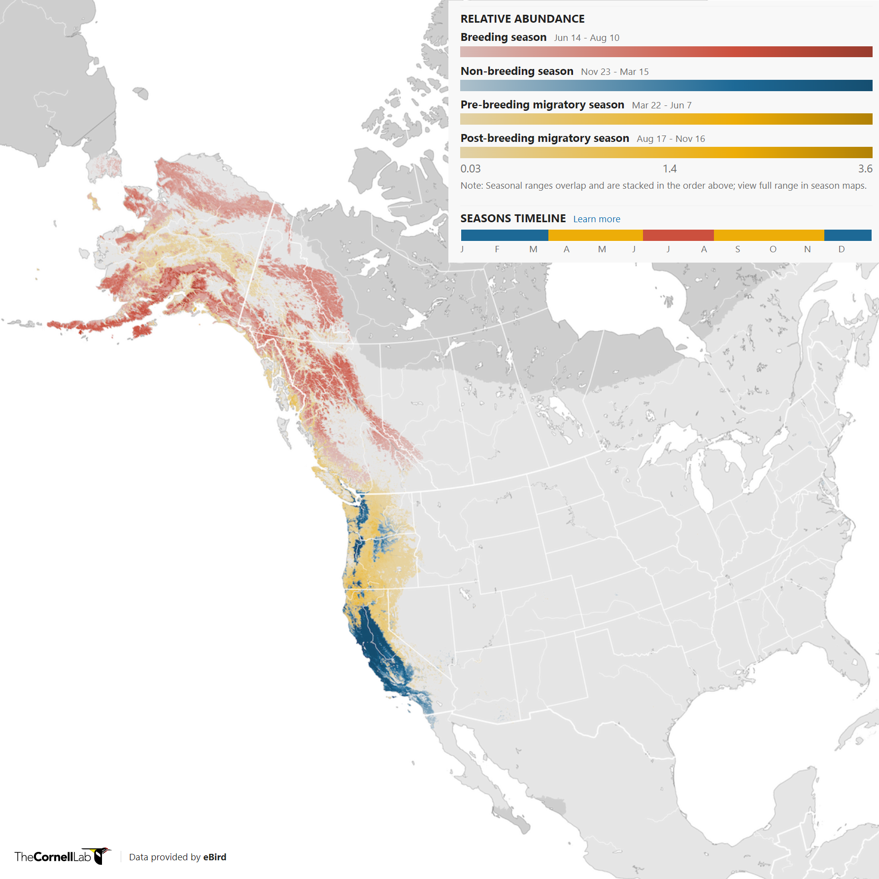 Range Map for Golden-Crowned Sparrow