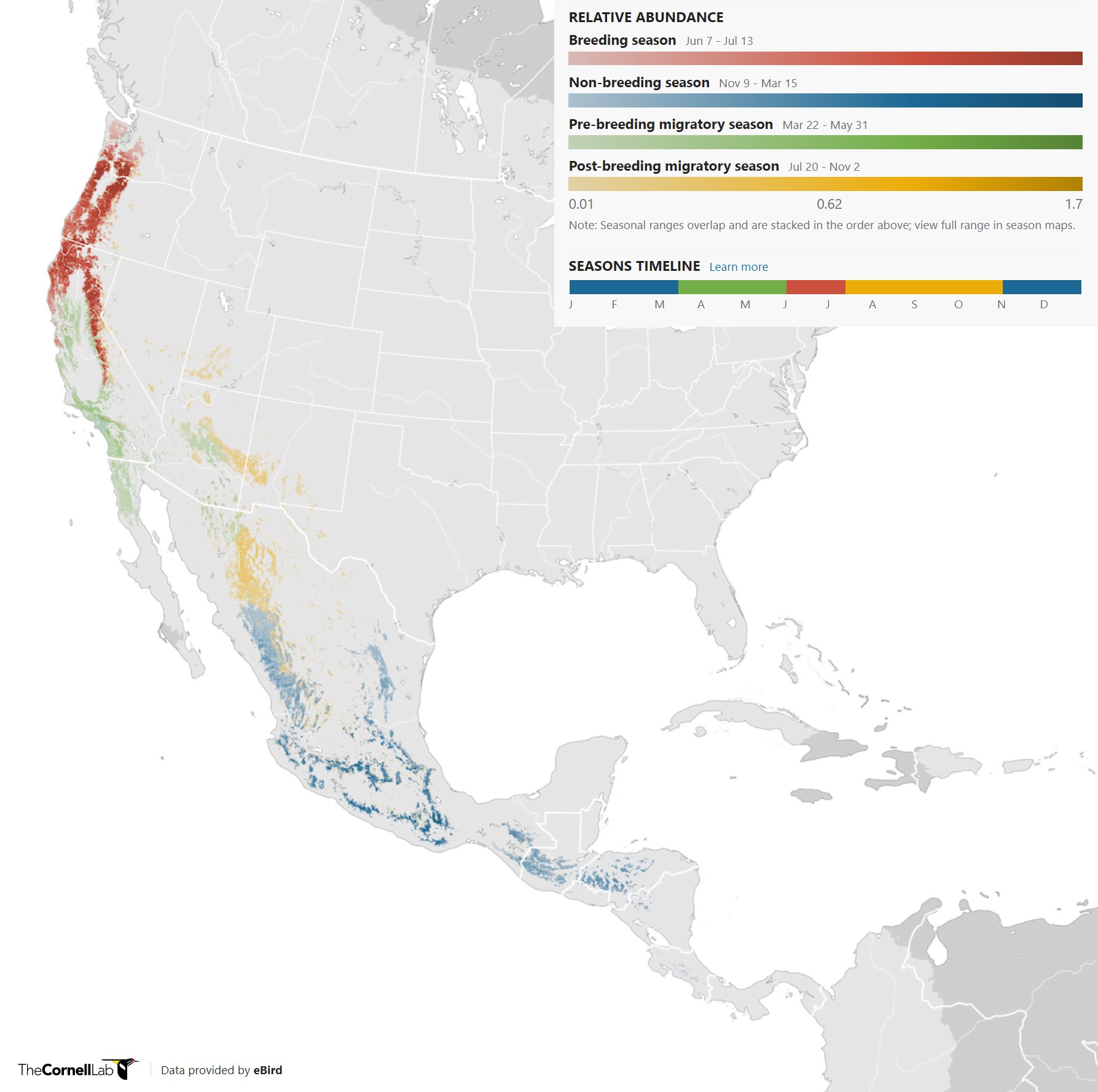 Range Map for Hermit Warbler