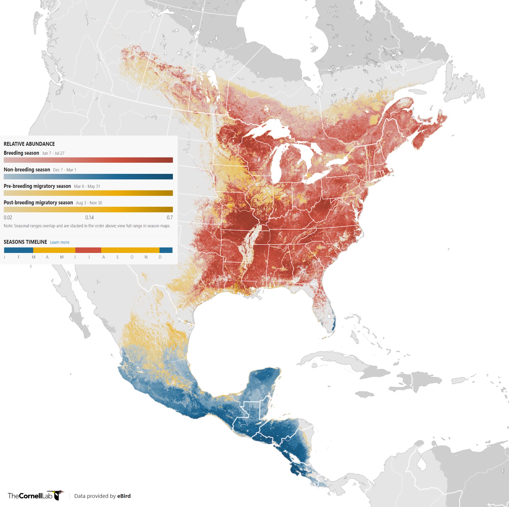 Range Map for Ruby-Throated Hummingbird