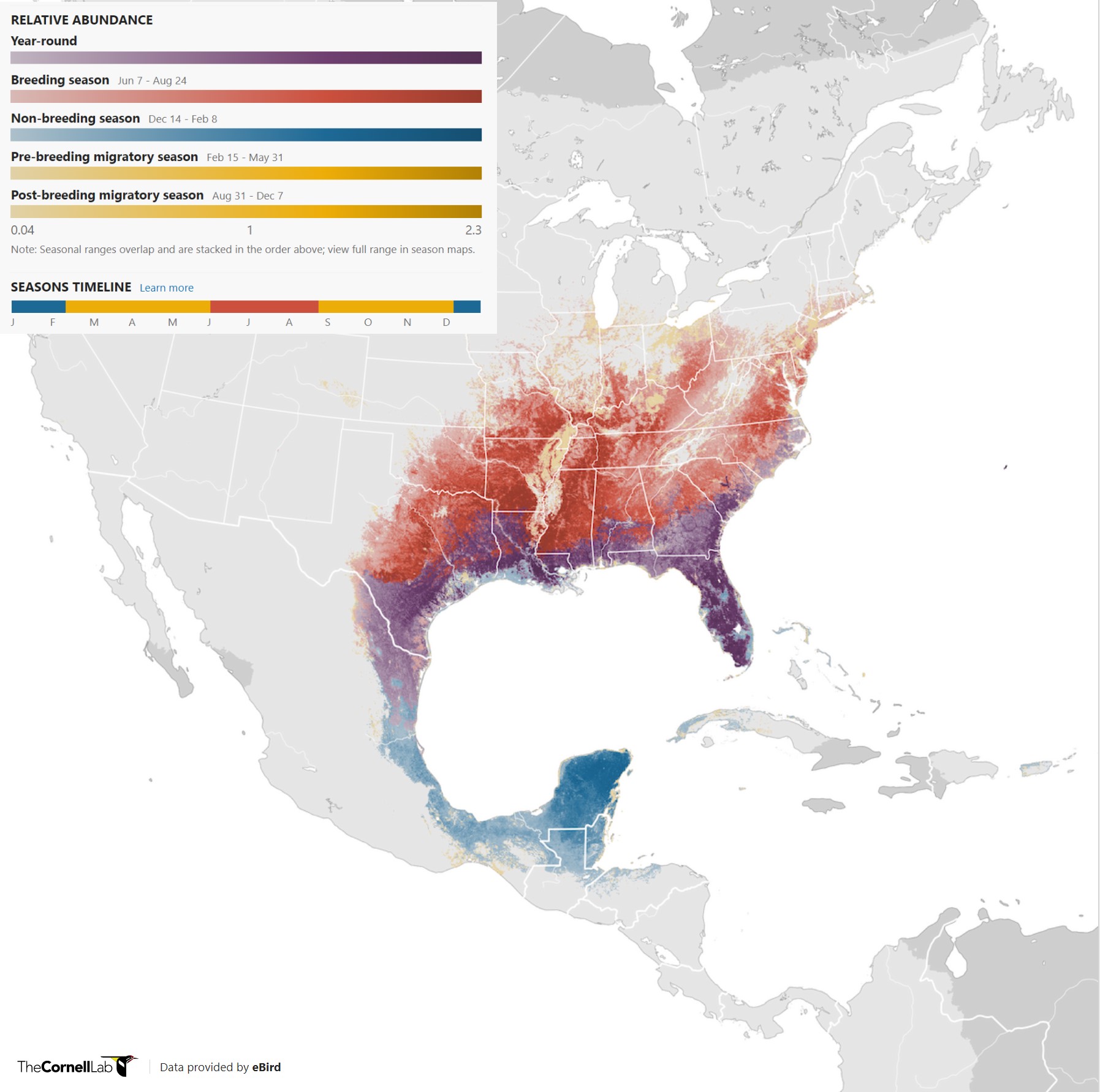 Range Map for White-Eyed Vireo