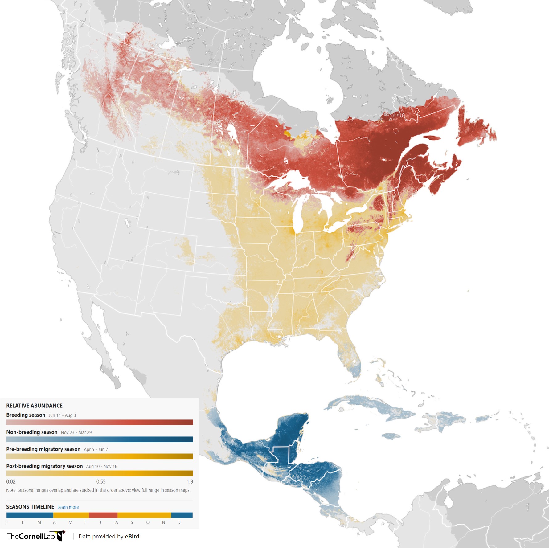 Range Map for Magnolia Warbler
