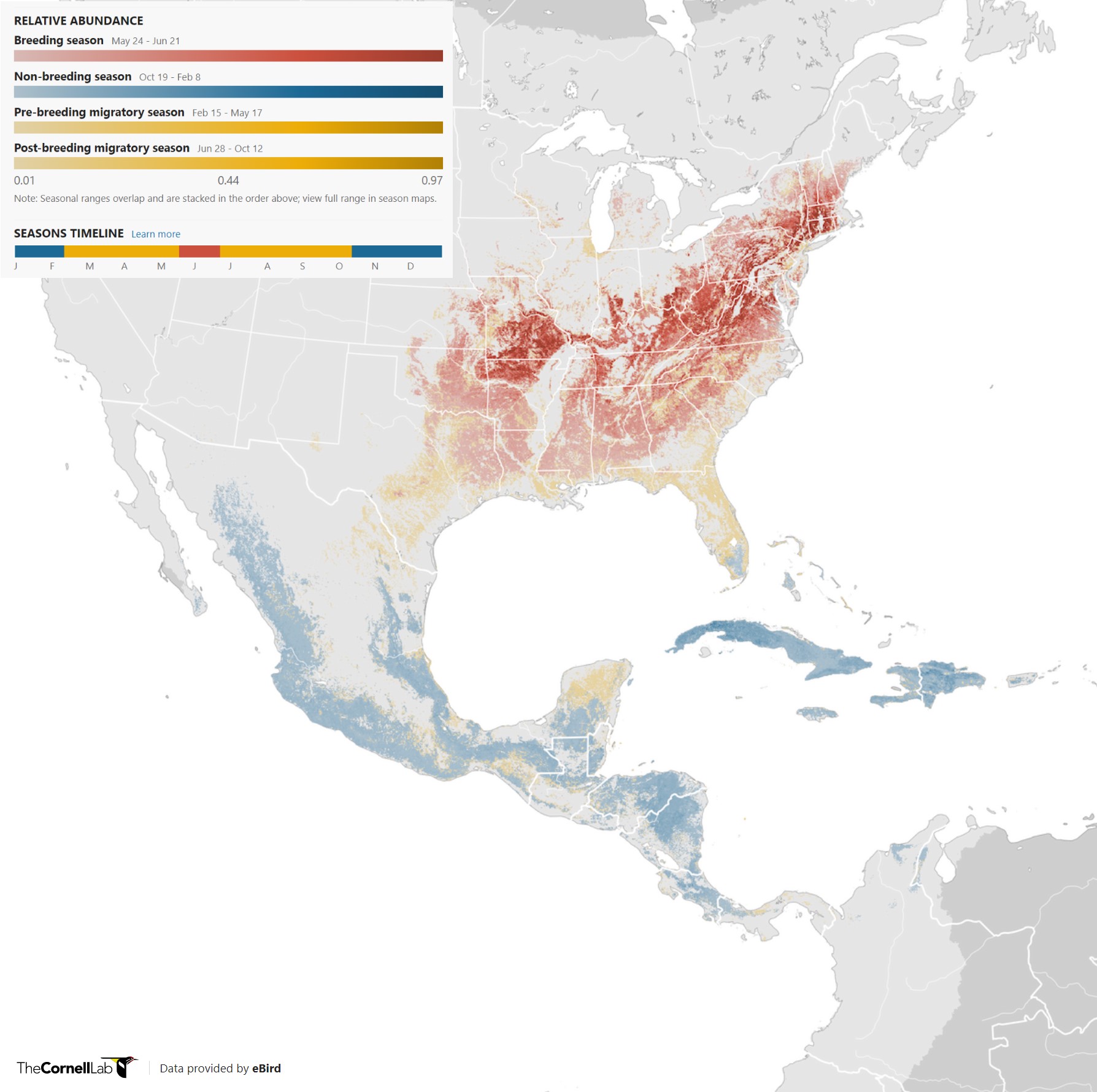 Range Map for Louisiana Waterthrush