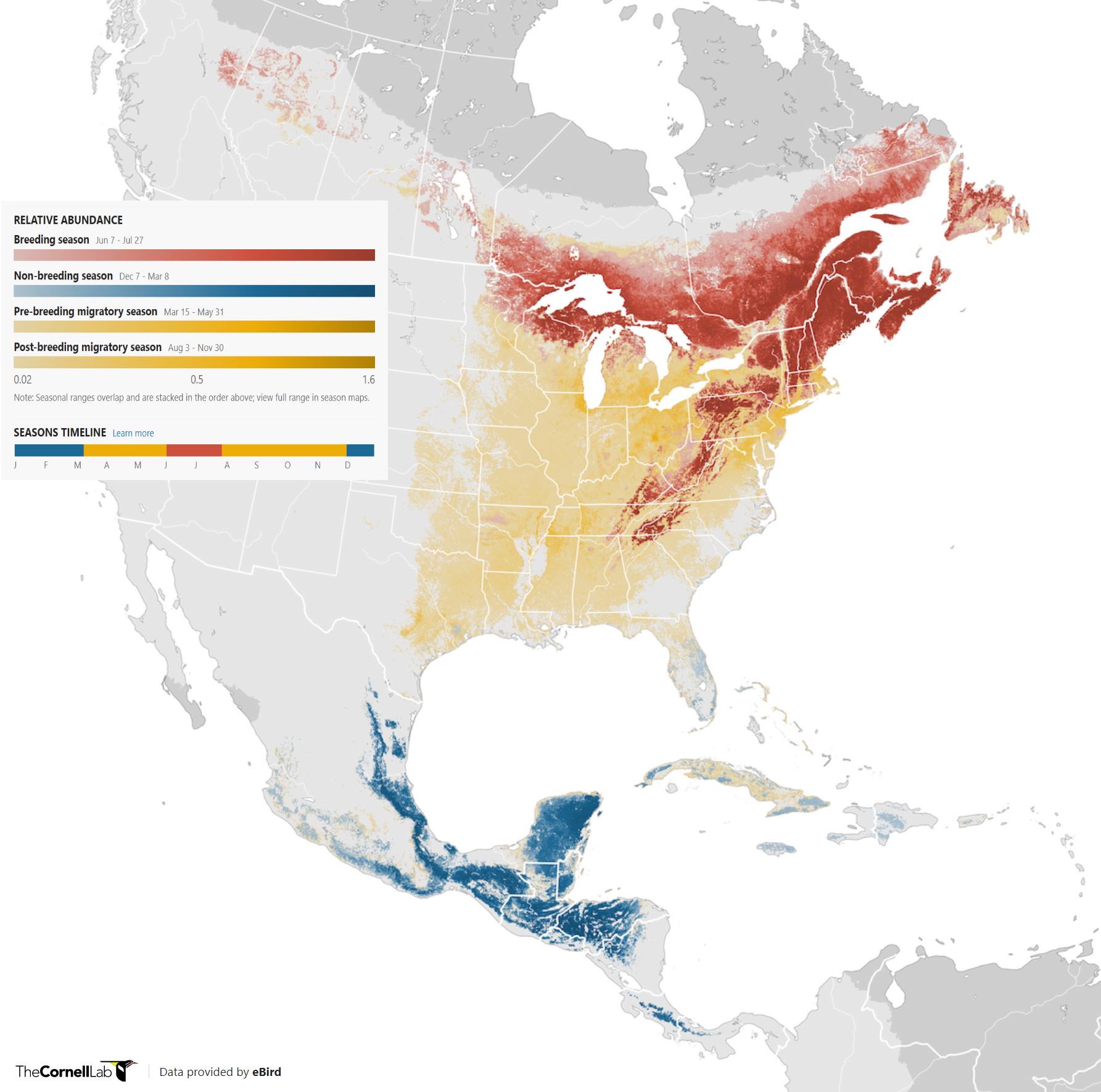 Range Map for Black-Throated Green Warbler