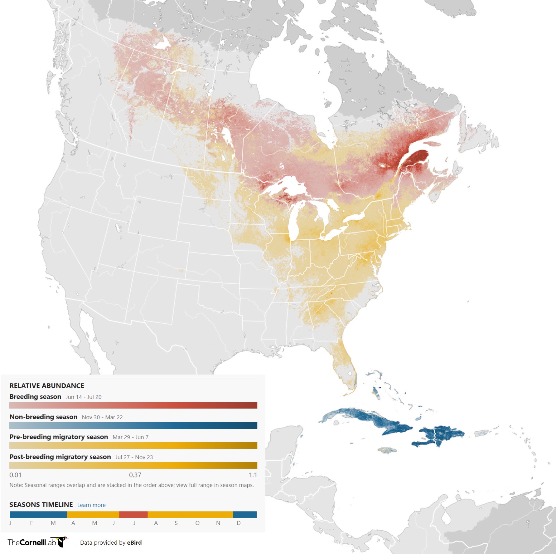 Range Map for Cape May Warbler