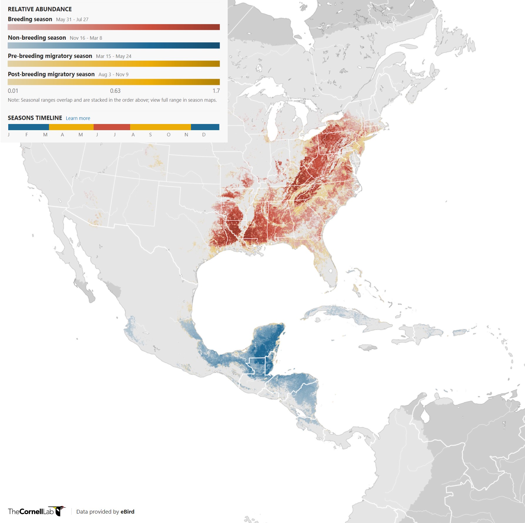 Range Map for Hooded Warbler