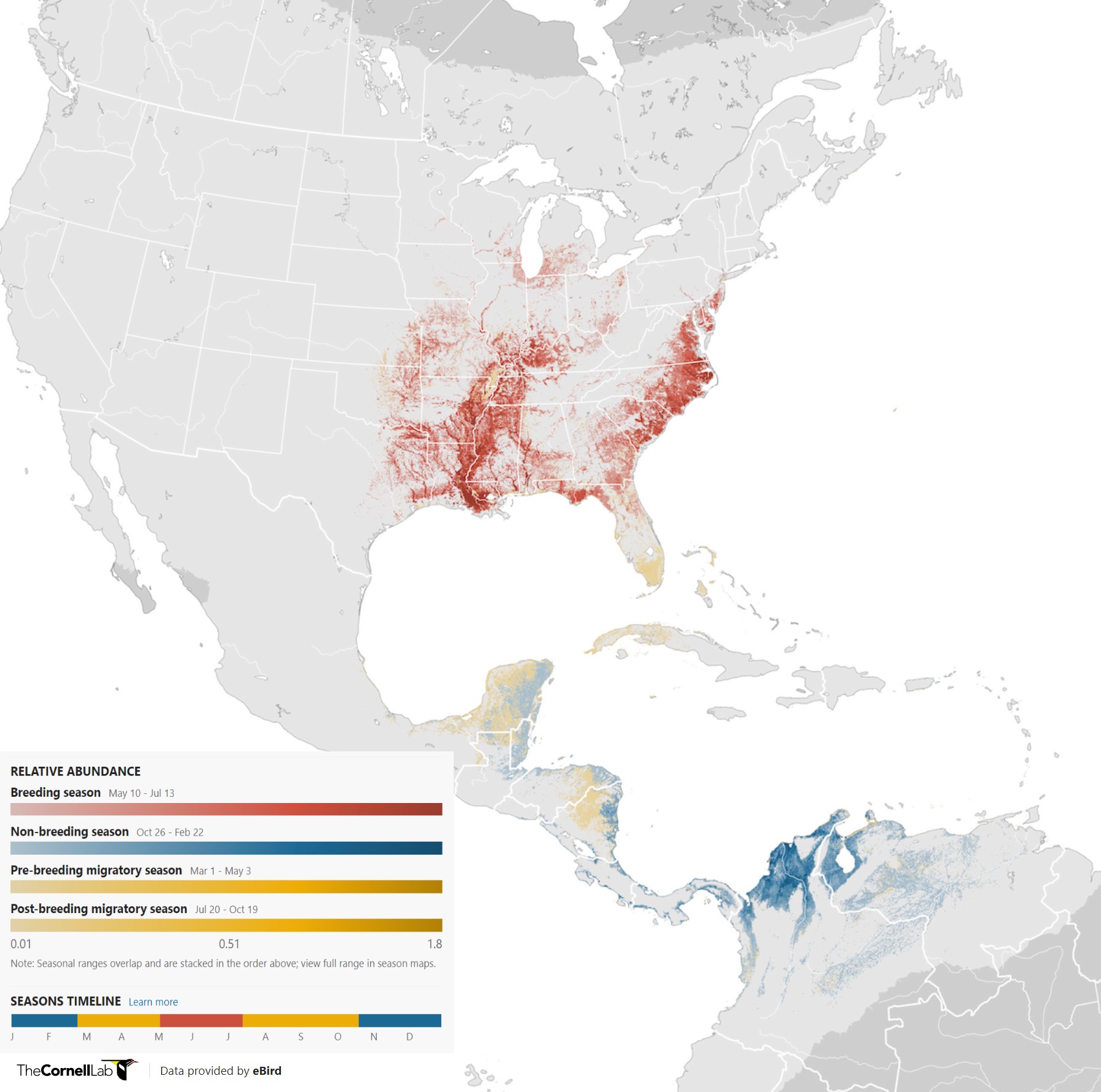 Range Map for Prothonotary Warbler