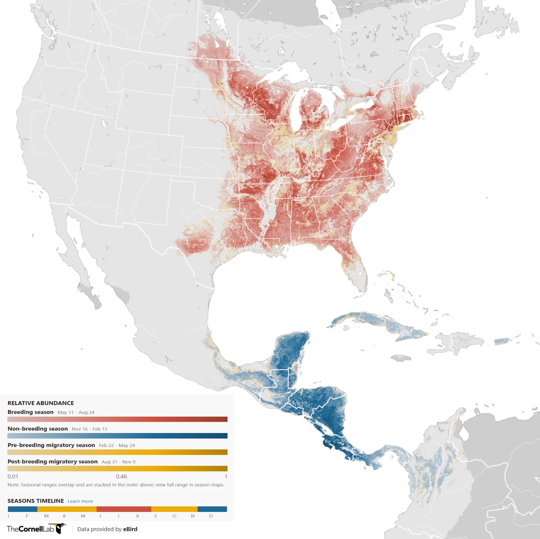 Range Map for Yellow-Throated Vireo