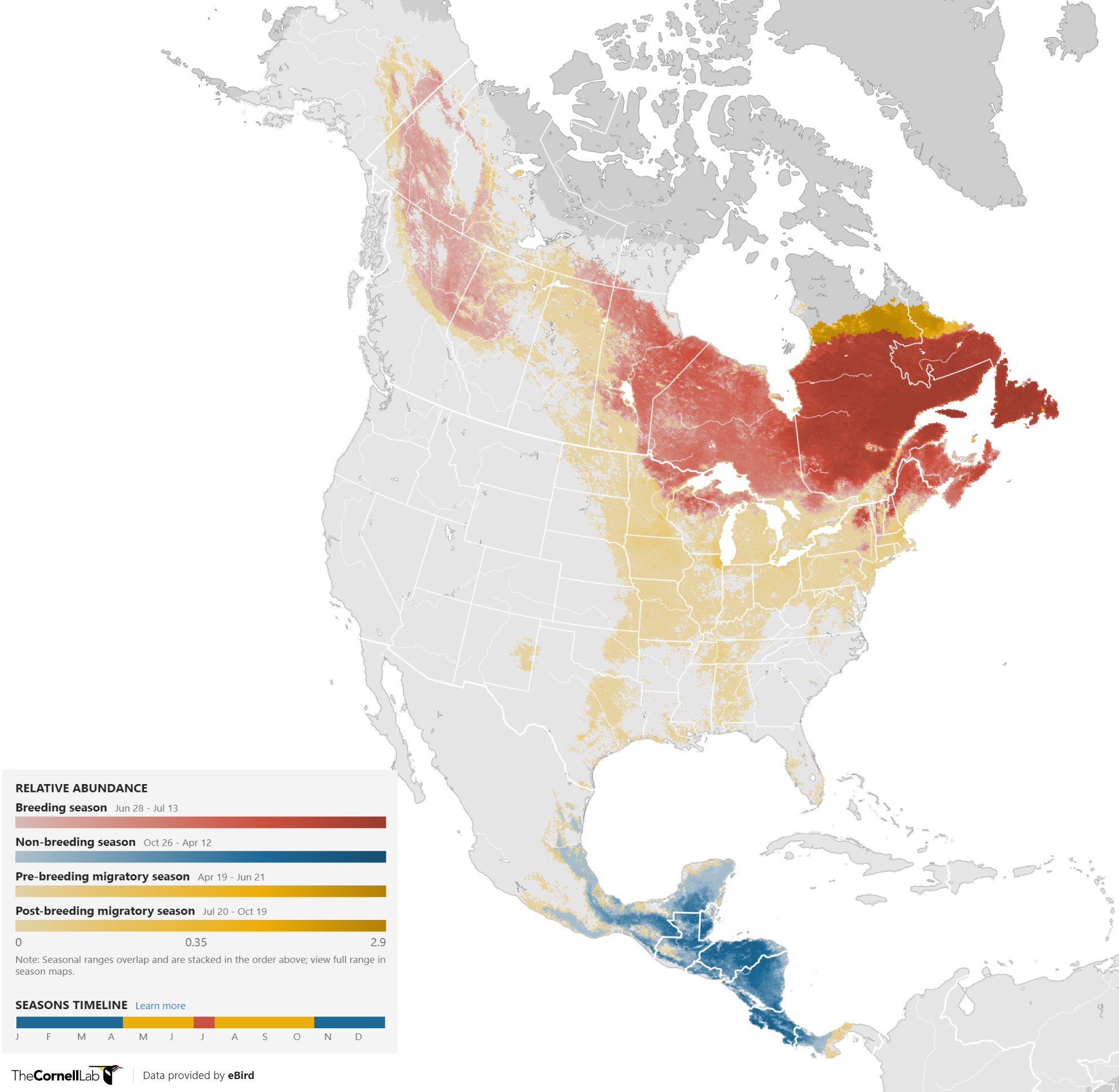 Range Map for Yellow-Bellied Flycatcher
