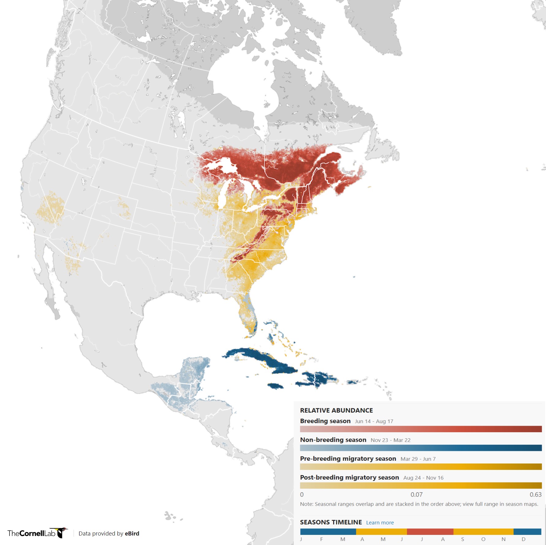 Range Map for Black-Throated Blue Warbler