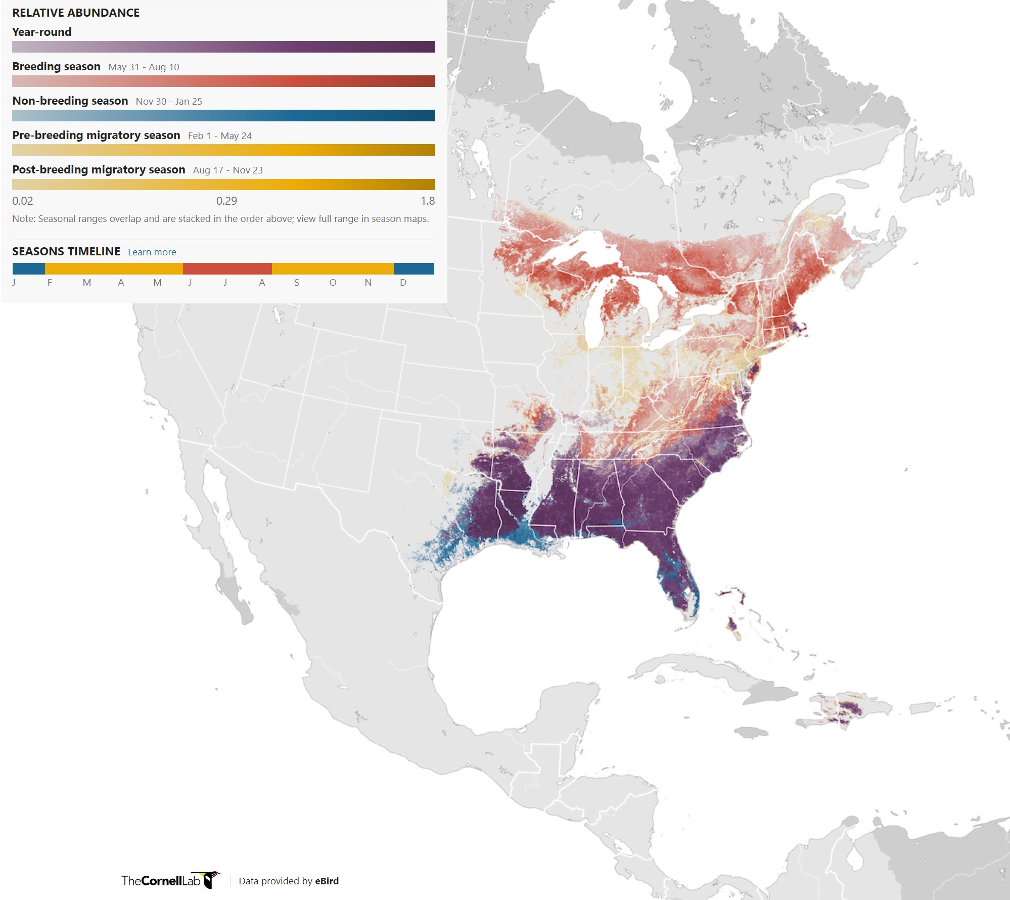 Range Map for Pine Warbler