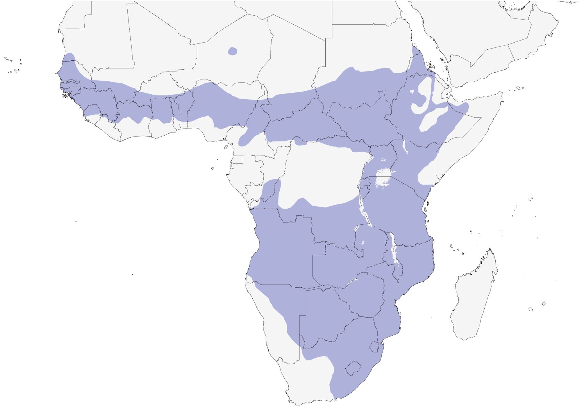 Range Map for Helmeted Guineafowl