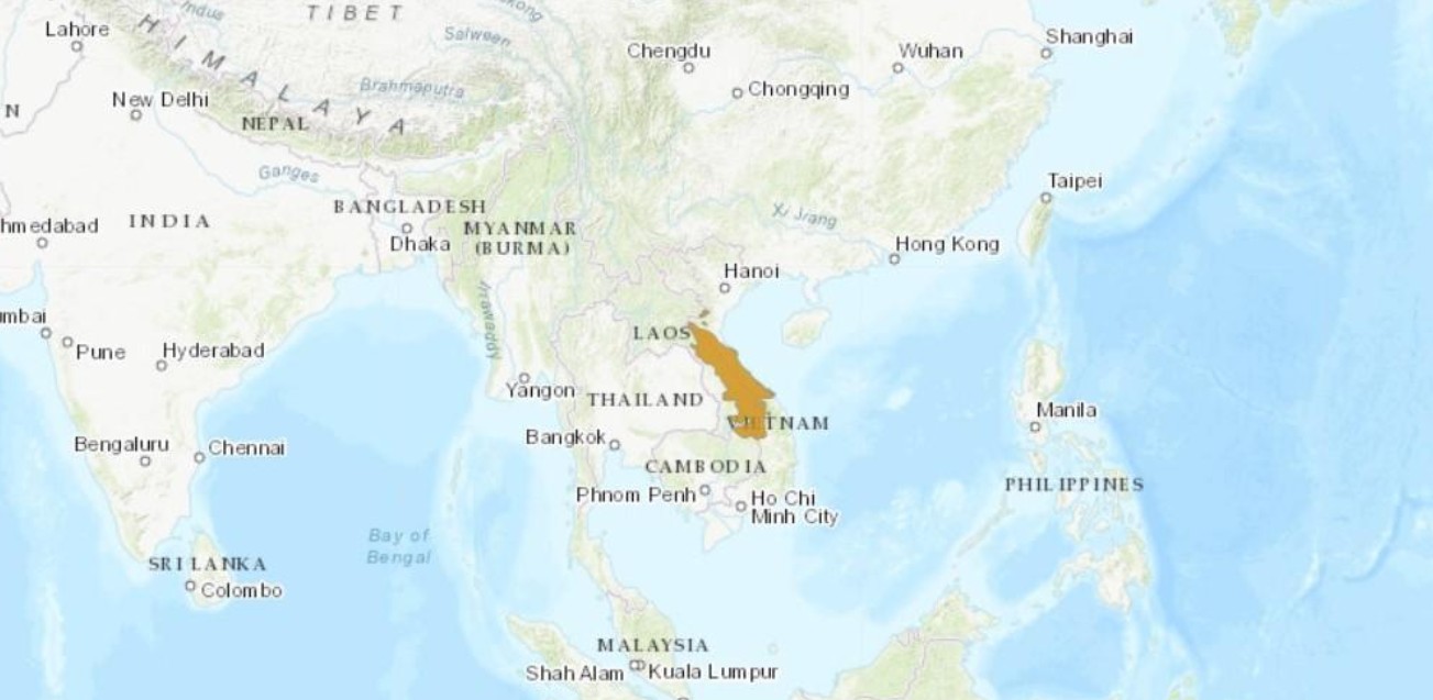 Range Map for Red-Shanked Douc Langur