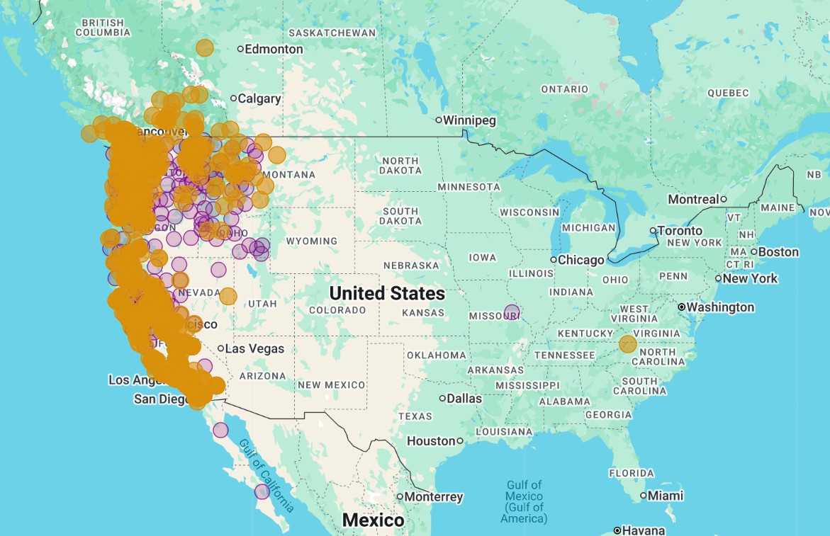 Range Map for Lorquin’s Admiral Butterfly