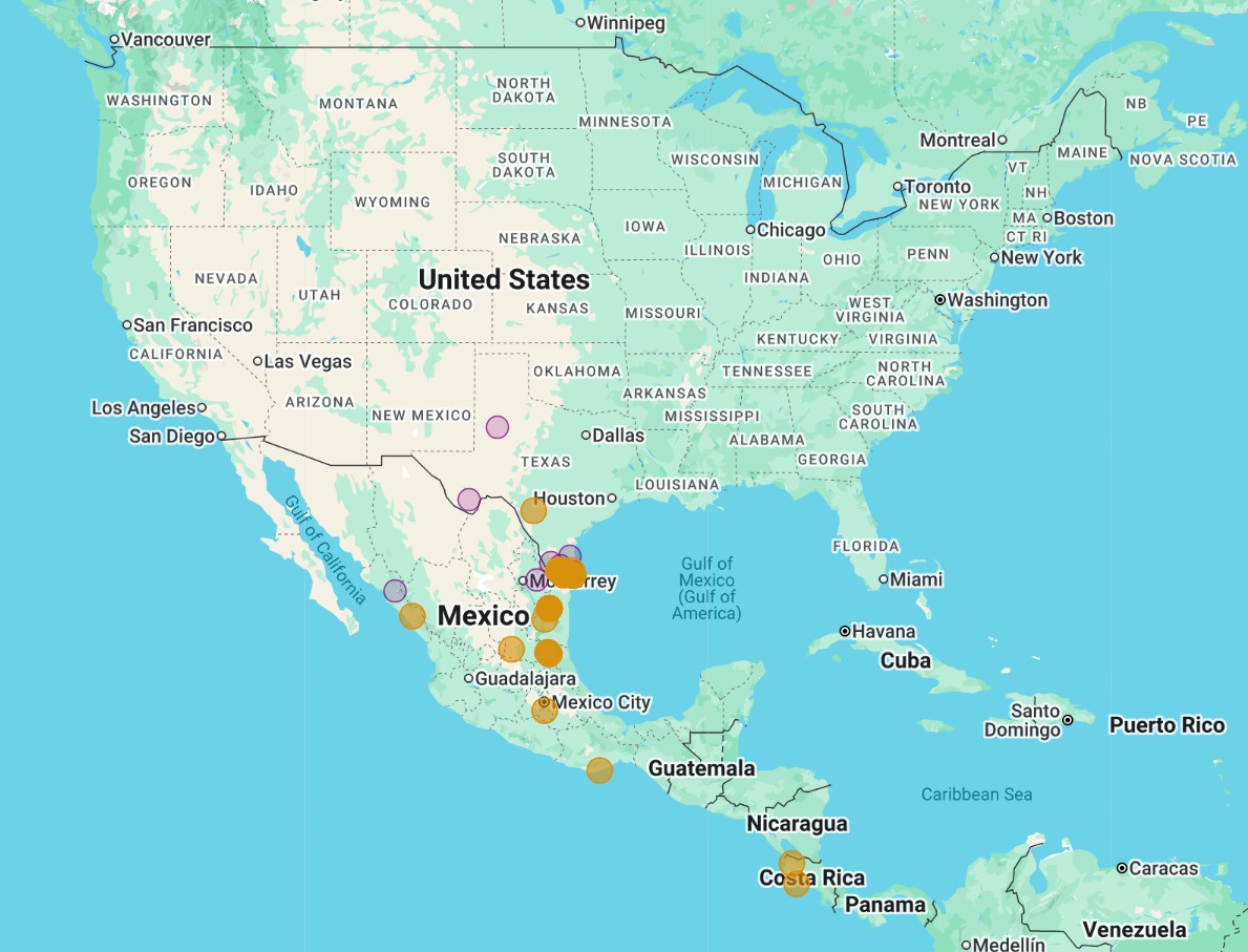Range Map for Mexican Bluewing